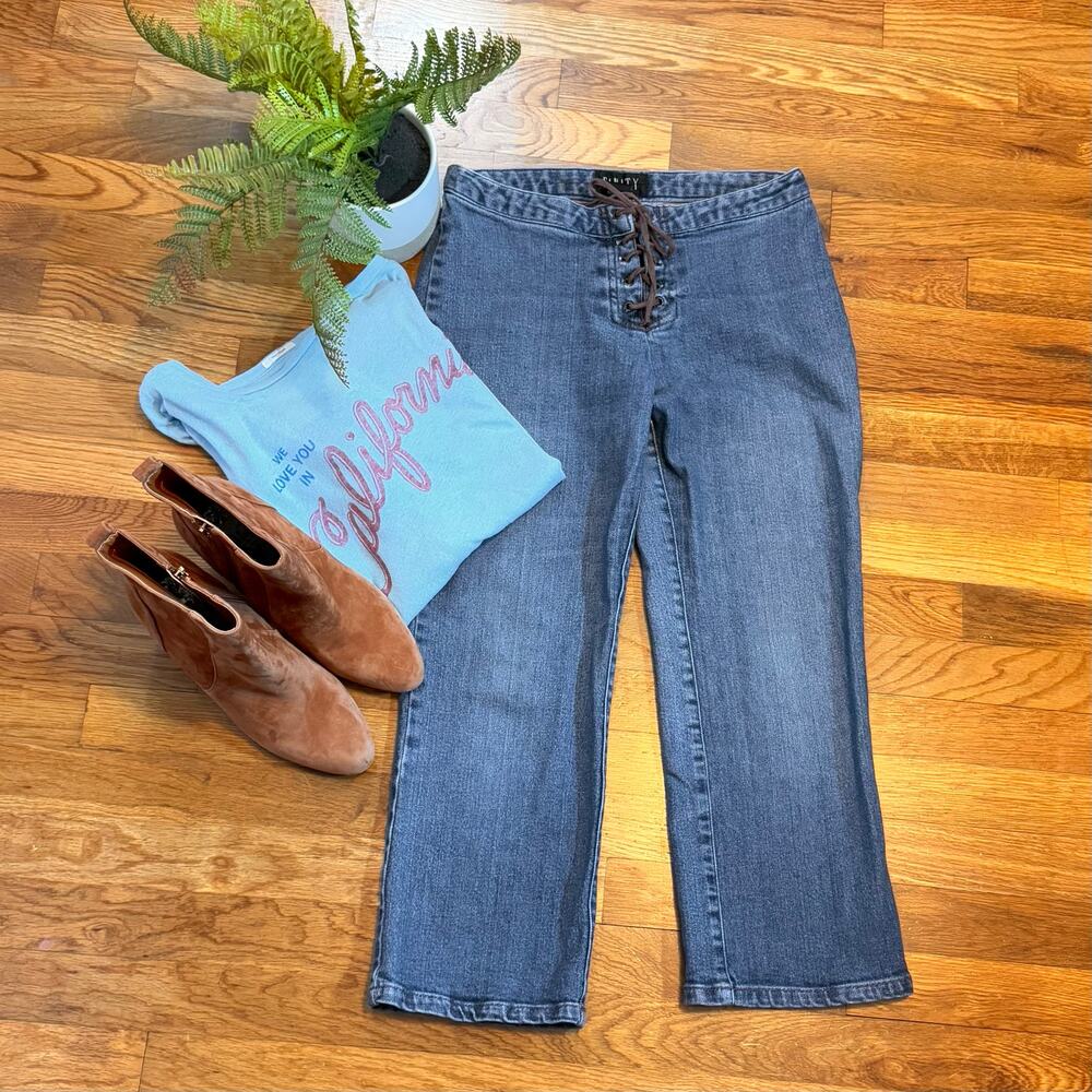 Finity Petites Women’s 8 P Vintage Lace Up Crop Jeans Retro Boho Western 90s